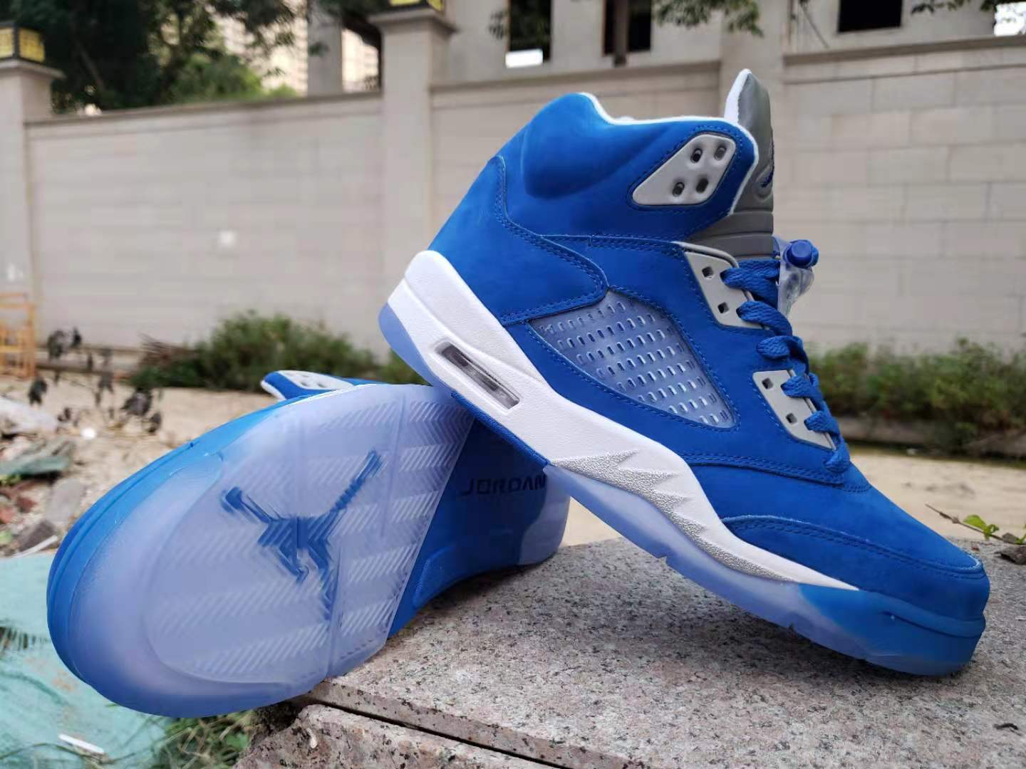 Air Jordan 5 Blue Silver Grey Retro Shoes - Click Image to Close